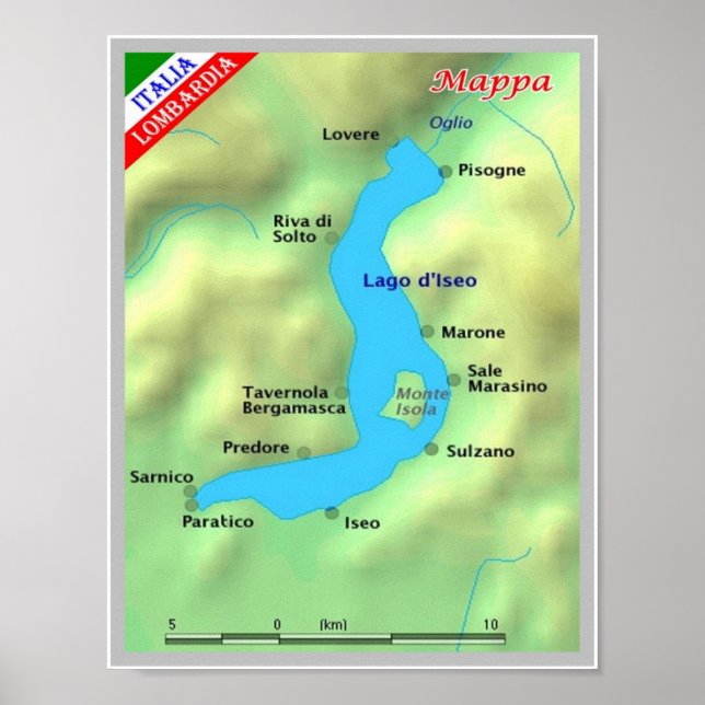 Italy - Lombardy - Lake Iseo - Map - Poster (Front)