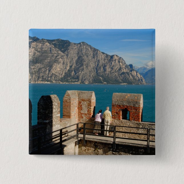 Italy, Malcesine, view from castle tower of 2 Inch Square Button (Front)