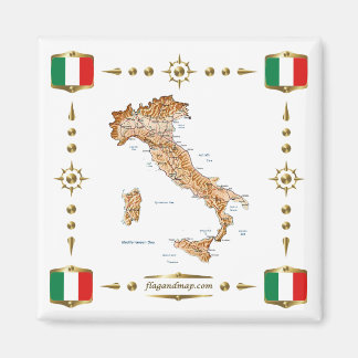 Italy Map + Flags Magnet