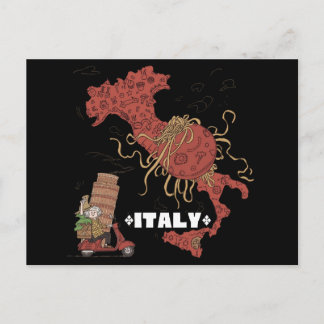 Italy Map Flying Spaghetti Monster Pastafarian Postcard