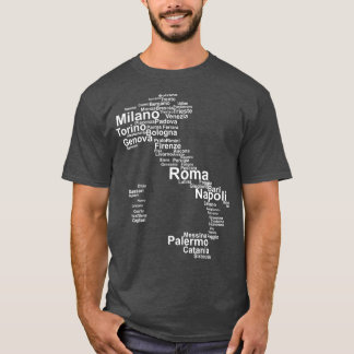 Italy Map Silhouette Towns Cities Rome Milan T-Shirt