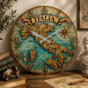 Italy Map Wall Vintage Large Clock