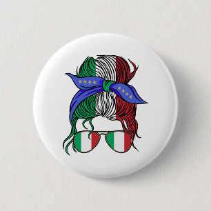 Italy messy bun with Italian Flag 2 Inch Round Button