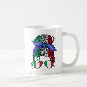 Italy messy bun with Italian Flag Coffee Mug