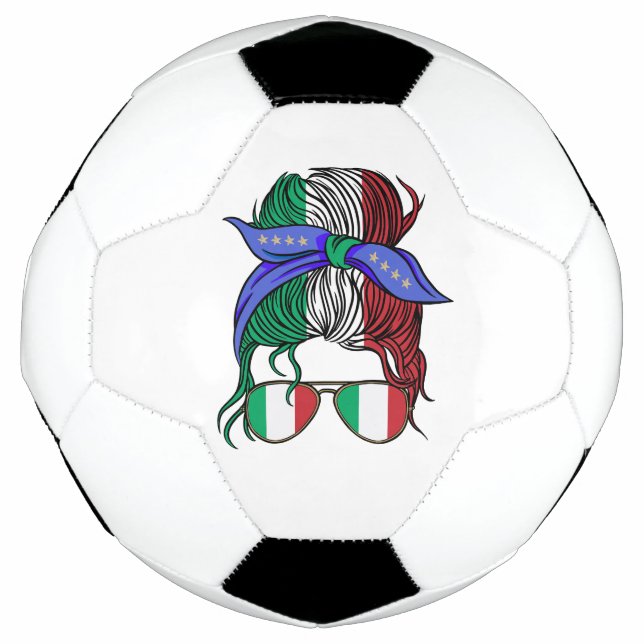 Italy messy bun with Italian Flag Soccer Ball (Front)