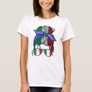 Italy messy bun with Italian Flag T-Shirt