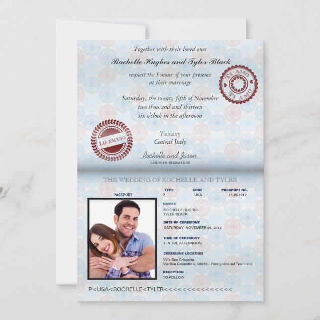Italy Passport (no glare) Wedding Invitation II (Front)