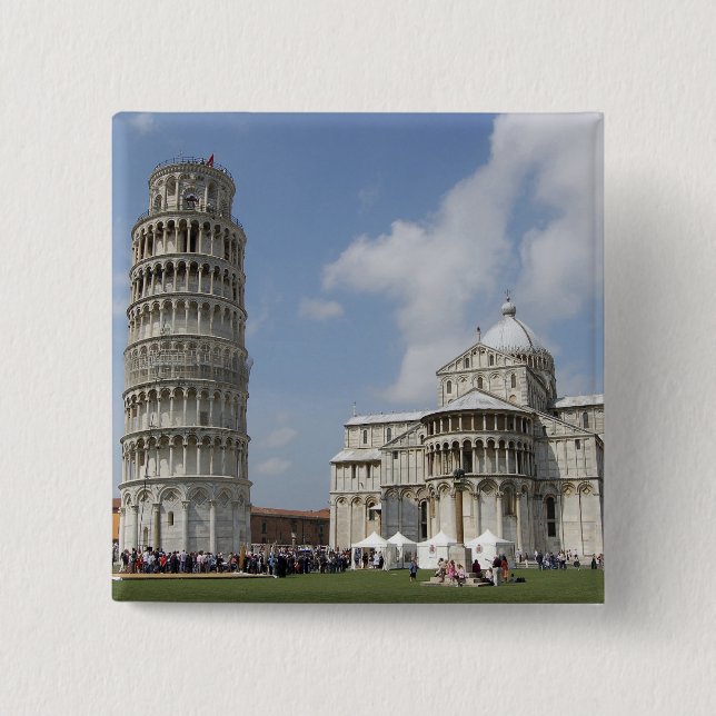 Italy, Pisa. Leaning Tower of Pisa and 2 Inch Square Button (Front)