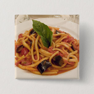 Italy, Positano. Plate of pasta and eggplant. 2 Inch Square Button