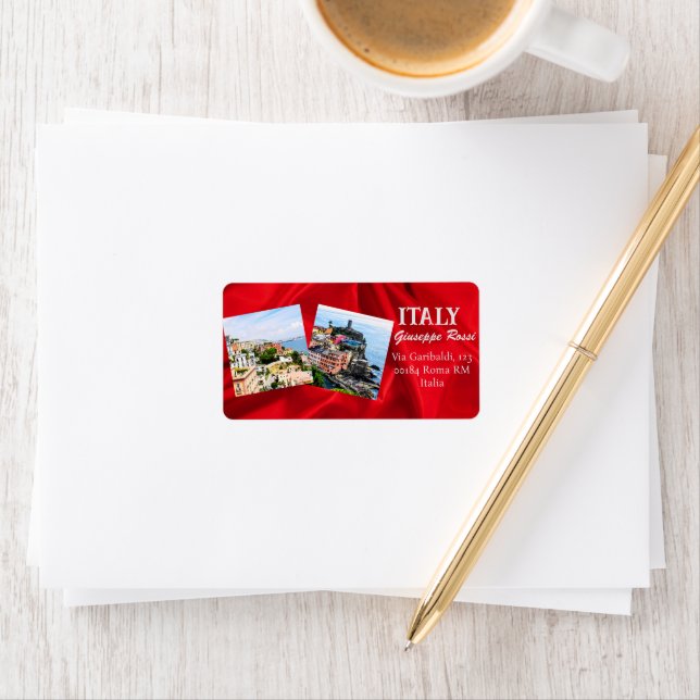  Italy Red Cloth Modern Nature Rome Address Label (Insitu)