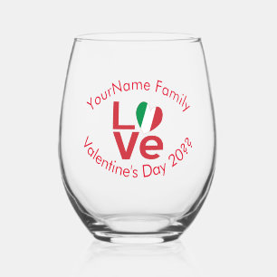 Italy Red LOVE Personalized Stemless Wine Glass