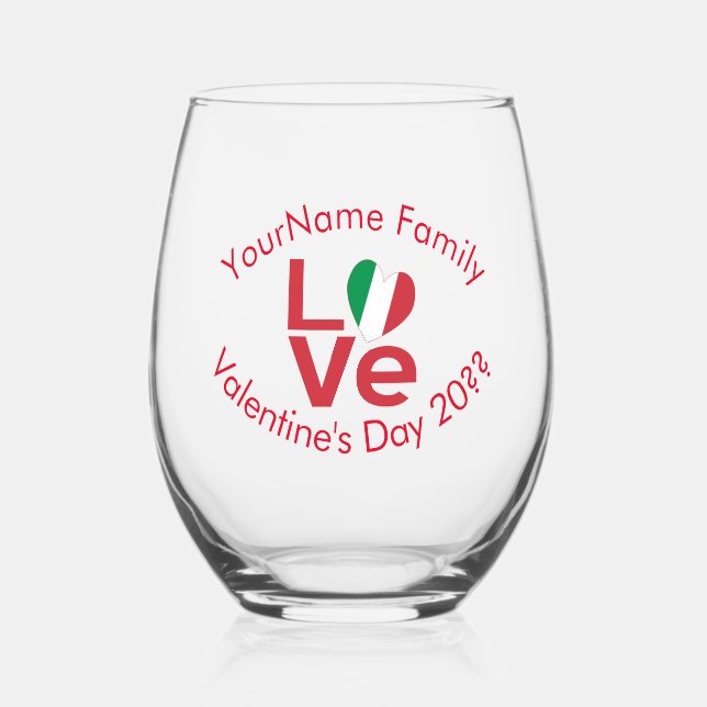 Italy Red LOVE Personalized  Stemless Wine Glass (Front)