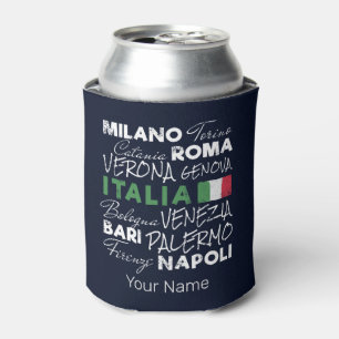 Italy Retro City And Flag Vintage Holiday Souvenir Can Cooler