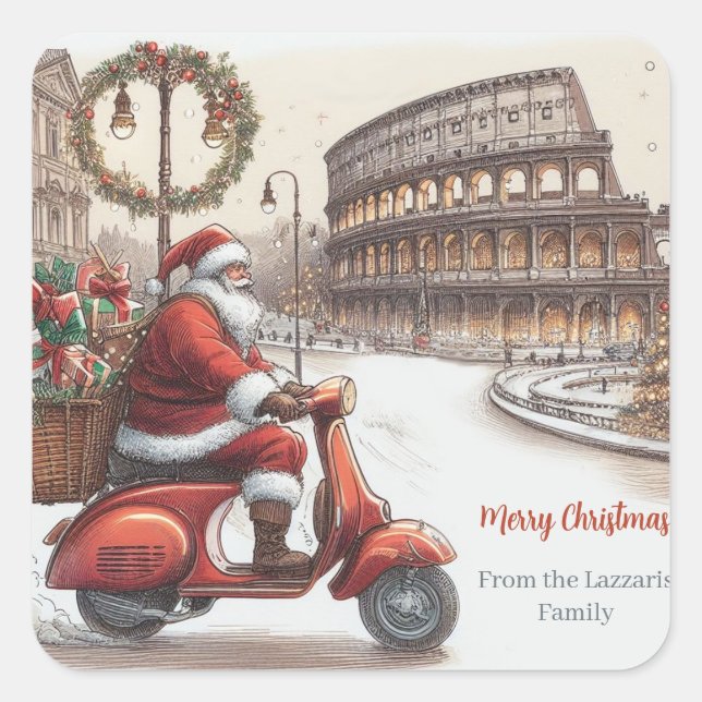 Italy Rome Christmas Watercolor Image Square Sticker (Front)