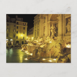 Italy, Rome. Trevi Fountain at night. Postcard