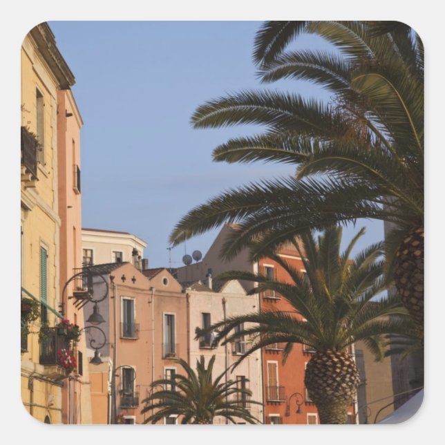 Italy, Sardinia, Cagliari. Buildings and palms Square Sticker (Front)