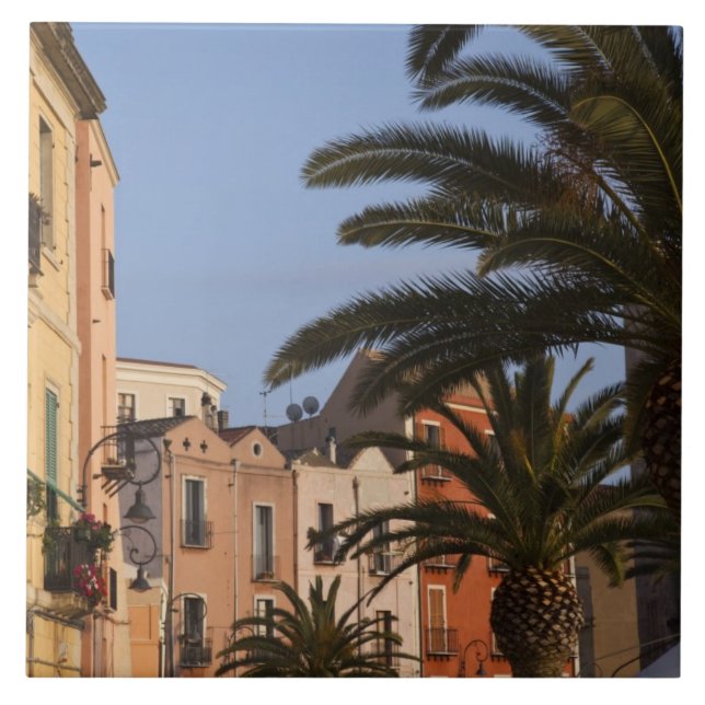 Italy, Sardinia, Cagliari. Buildings and palms Tile (Front)