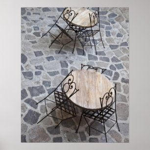 Italy, Sardinia, Castelsardo. Cafe tables. Poster