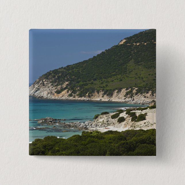 Italy, Sardinia, Solanas. Beach. 2 Inch Square Button (Front)