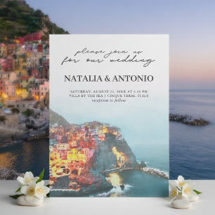 Italy Sea Cinque Terre Watercolor Wedding Invitation