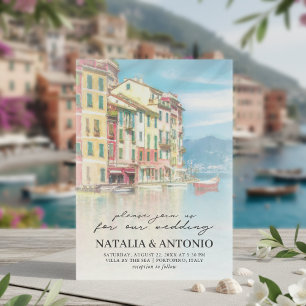Italy Sea Portofino Watercolor Wedding Invitation