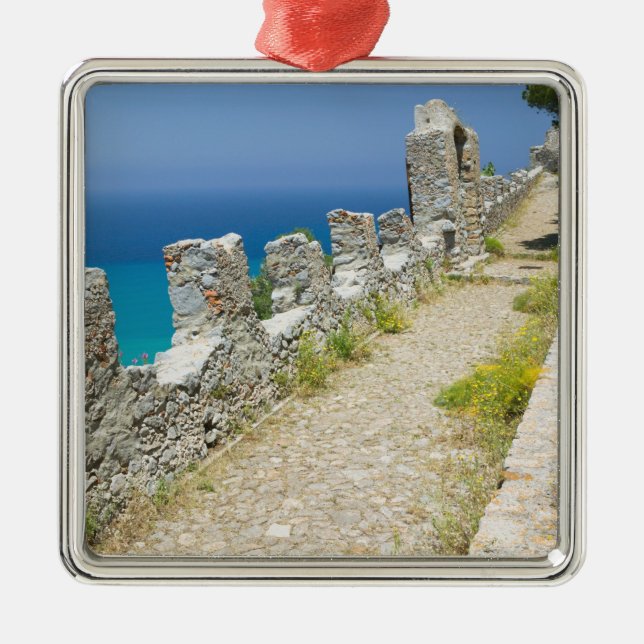 Italy, Sicily, Cefalu, Cliffside Walkway, La Metal Ornament (Front)