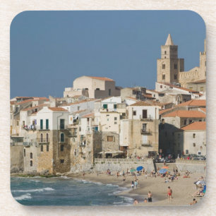 Italy, Sicily, Cefalu, Town View with Duomo from Coaster
