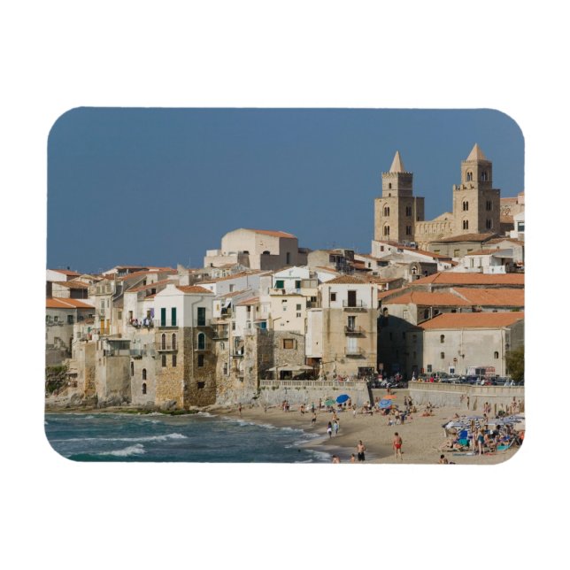 Italy, Sicily, Cefalu, Town View with Duomo from Magnet (Horizontal)