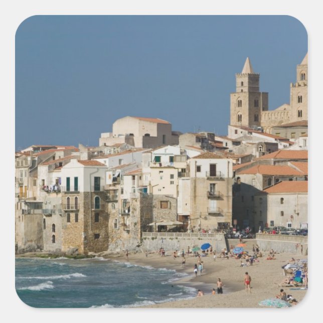 Italy, Sicily, Cefalu, Town View with Duomo from Square Sticker (Front)