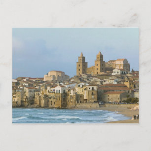 Italy, Sicily, Cefalu, View with Duomo from 2 Postcard