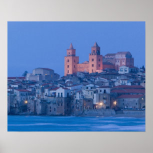 Italy, Sicily, Cefalu, View with Duomo from Poster
