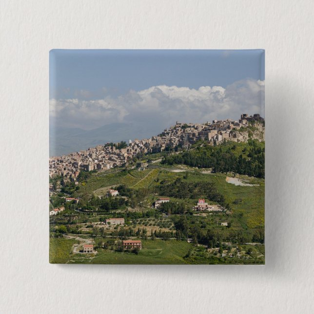 Italy, Sicily, Enna, Calascibetta, Morning View 2 Inch Square Button (Front)