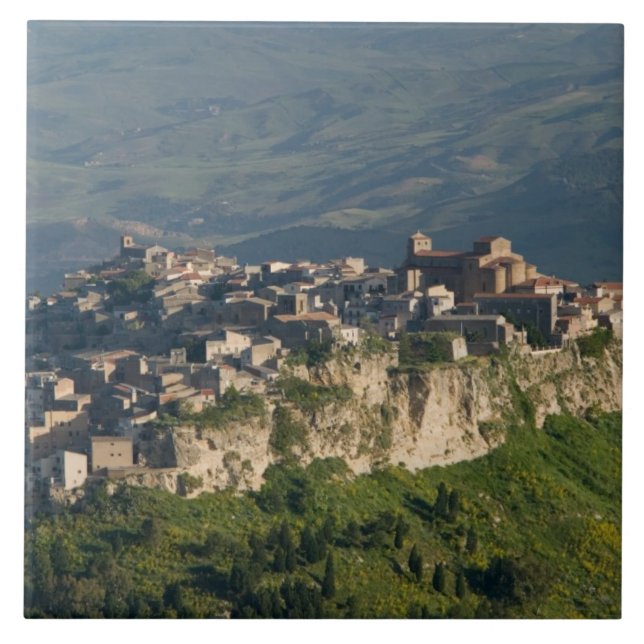 Italy, Sicily, Enna, Calascibetta, Morning View 2 Tile (Front)