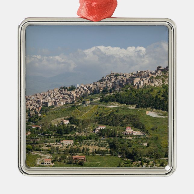 Italy, Sicily, Enna, Calascibetta, Morning View Metal Ornament (Front)