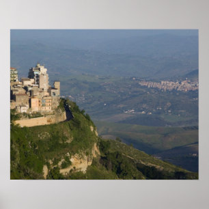 Italy, Sicily, Enna, Town View from Rocca di Poster