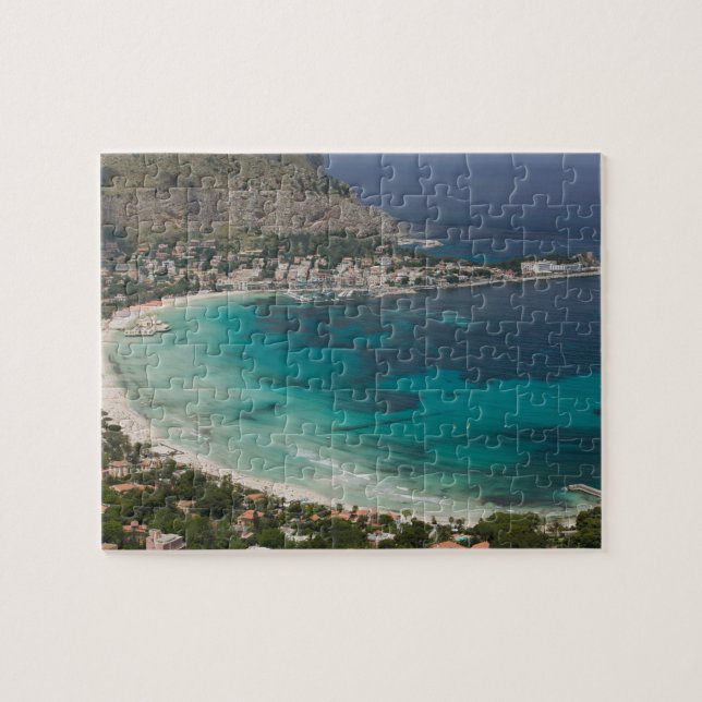 Italy, Sicily, Mondello, View of the beach from Jigsaw Puzzle (Horizontal)
