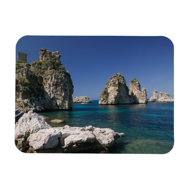 Italy, Sicily, Scopello, Rocks by Tonnara Magnet (Horizontal)