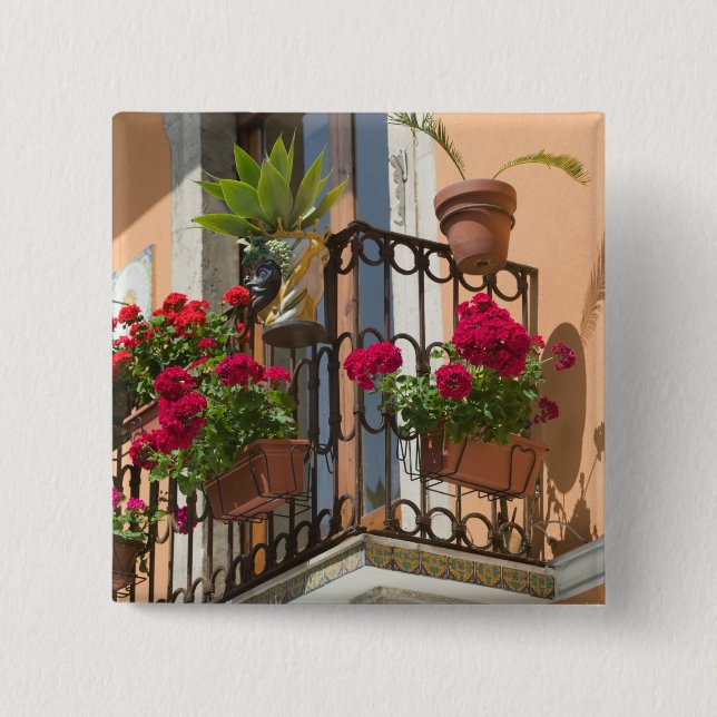 ITALY, Sicily, TAORMINA: Corso Umberto 1, 2 Inch Square Button (Front)