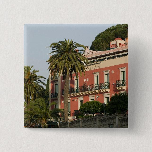 ITALY, Sicily, TAORMINA: Hotel Schuler 2 Inch Square Button (Front)