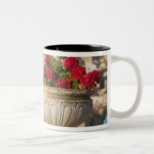 Italy, Sicily, Termini Imerese, View & Flowers Two-Tone Coffee Mug