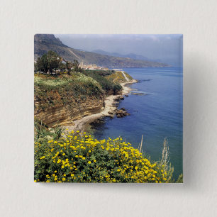 Italy, Sicily. The north coast of Sicily in 2 Inch Square Button
