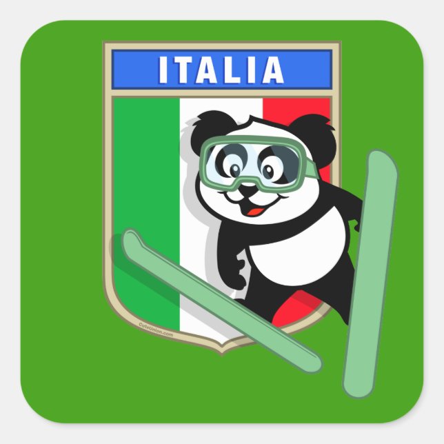 Italy Ski-jumping Panda Square Sticker (Front)