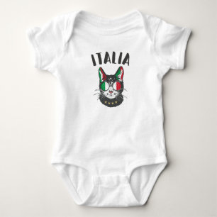 Italy Soccer Cat Mascot Italian Fan flag Baby Bodysuit