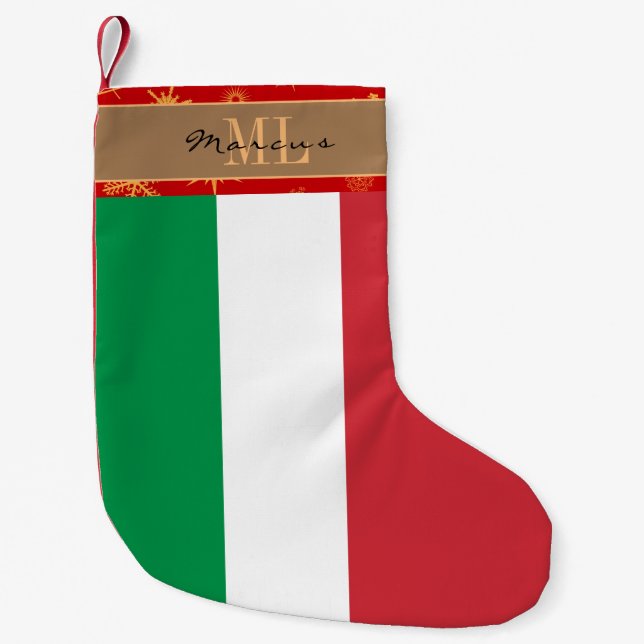 Italy stocking, Italian Flag, monogram, snowflake Small Christmas Stocking (Front)