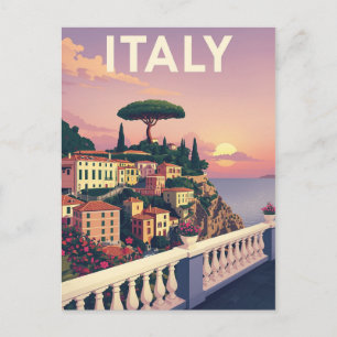 Italy Sunset Coastal Village Travel Postcard
