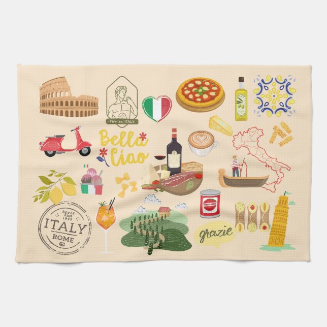 Italy Symbols Kitchen Towel (Horizontal)