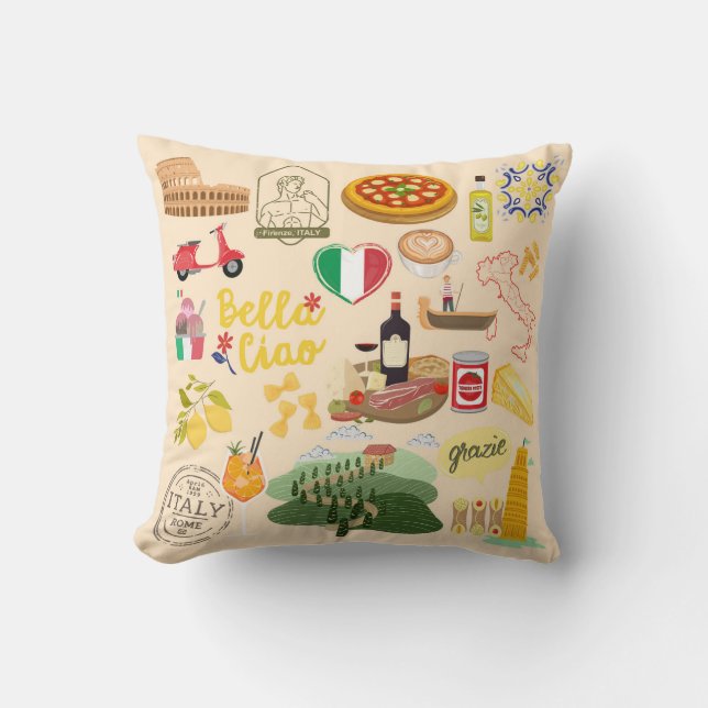 Italy Symbols Throw Pillow (Front)