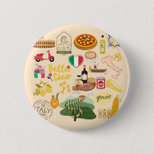 Italy Symbols Travel Lovers 2 Inch Round Button
