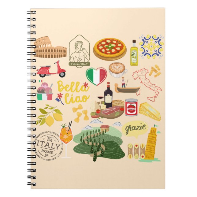 Italy Symbols Travel Lovers Notebook (Front)
