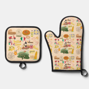 Italy Symbols Travel Lovers Oven Mitt & Pot Holder Set